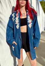Load image into Gallery viewer, VTG 80s Oversized Denim Blazer Lace & Roses Lacy After Noon