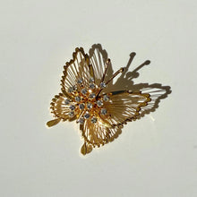 Load image into Gallery viewer, Signed Monet Butterfly Brooch | Gold Tone Rhinestone | Vintage Gift