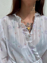 Load image into Gallery viewer, VTG 70s White Floral Print Robe Ruffles Sweet Romantic Cotton Robe with Flowers