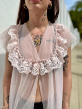 Load image into Gallery viewer, VTG 70s Sheer Pink Robe with White Lace
