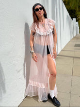 Load image into Gallery viewer, VTG 70s Sheer Pink Robe with White Lace