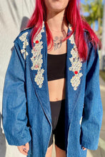 Load image into Gallery viewer, VTG 80s Oversized Denim Blazer Lace & Roses Lacy After Noon