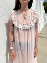 Load image into Gallery viewer, VTG 70s Sheer Pink Robe with White Lace
