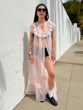 Load image into Gallery viewer, VTG 70s Sheer Pink Robe with White Lace