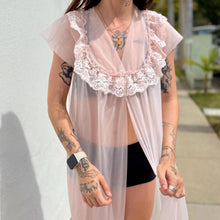 Load image into Gallery viewer, VTG 70s Sheer Pink Robe with White Lace