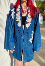 Load image into Gallery viewer, VTG 80s Oversized Denim Blazer Lace & Roses Lacy After Noon