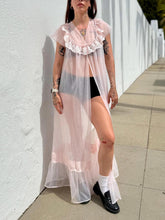 Load image into Gallery viewer, VTG 70s Sheer Pink Robe with White Lace