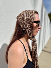 Load image into Gallery viewer, Vintage Extra Large Leopard Print Sheer Scarf Brown Animal Print Mesh Head Scarf