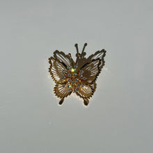 Load image into Gallery viewer, Signed Monet Butterfly Brooch | Gold Tone Rhinestone | Vintage Gift