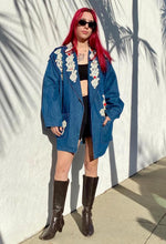 Load image into Gallery viewer, VTG 80s Oversized Denim Blazer Lace & Roses Lacy After Noon