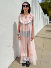 Load image into Gallery viewer, VTG 70s Sheer Pink Robe with White Lace