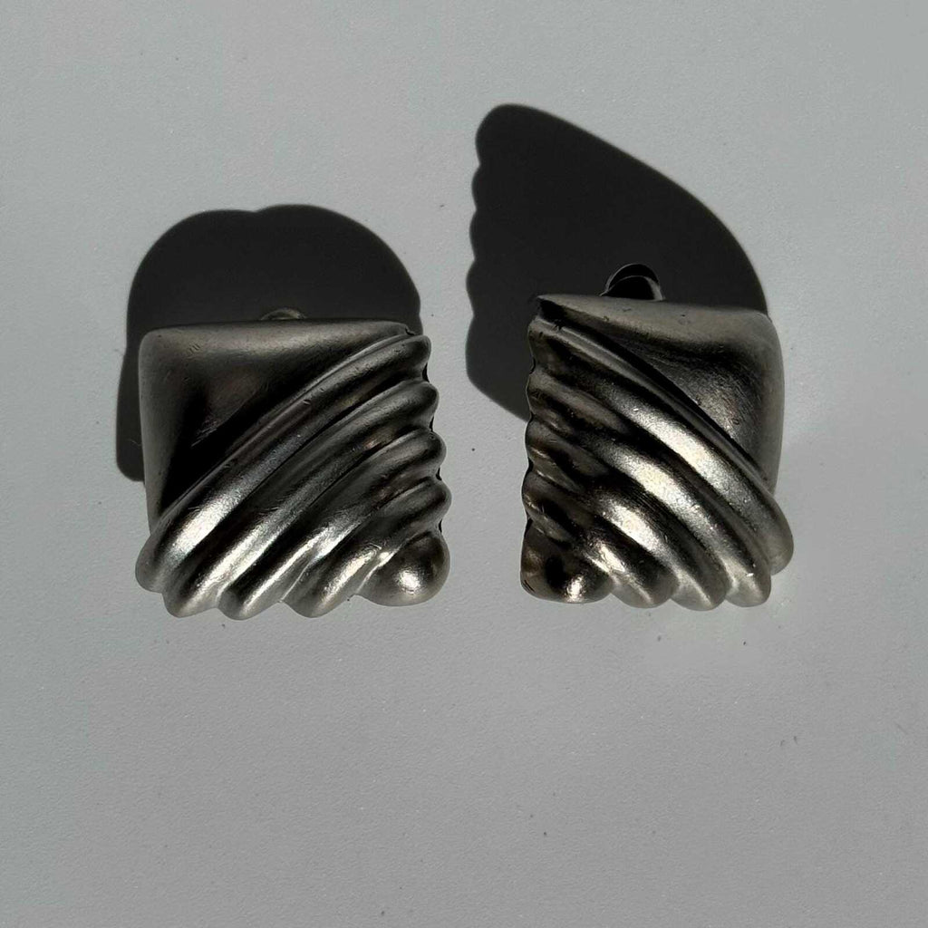 Vintage Silver Tone Geometric Square Earrings