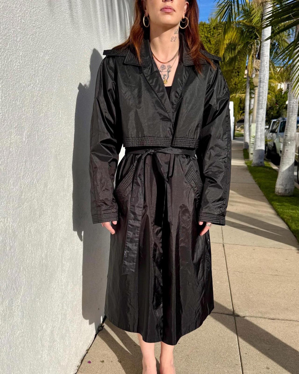 Vintage 90s Black Nylon Trench Coat | Worthington Essentials | Removable Lining