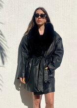 Load image into Gallery viewer, Vintage Black Leather Trench with Fur Trim
