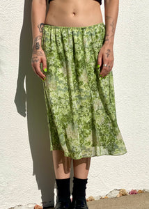 Vintage 90s/Y2K Green Floral Print Midi Skirt