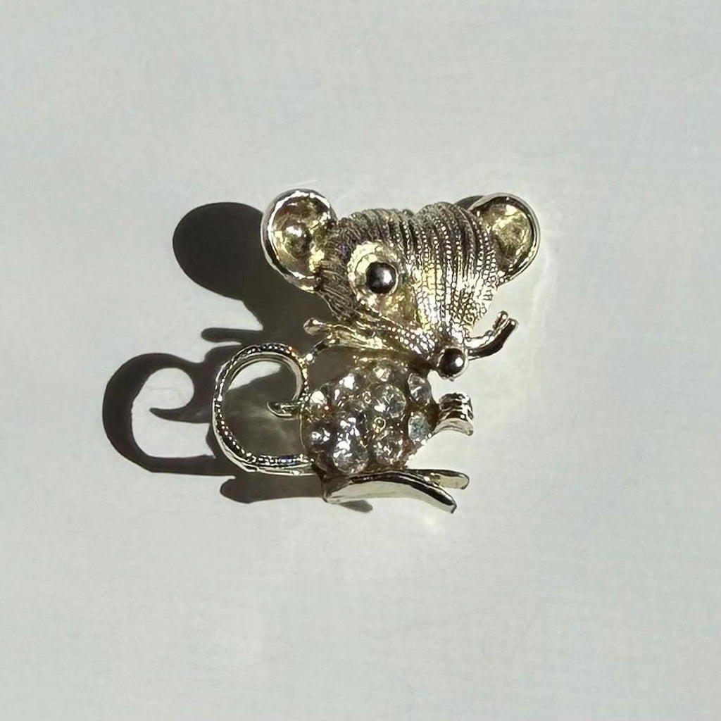 Vintage Mouse Brooch | Rhinestone Figural Pin | Cute Animal Jewelry