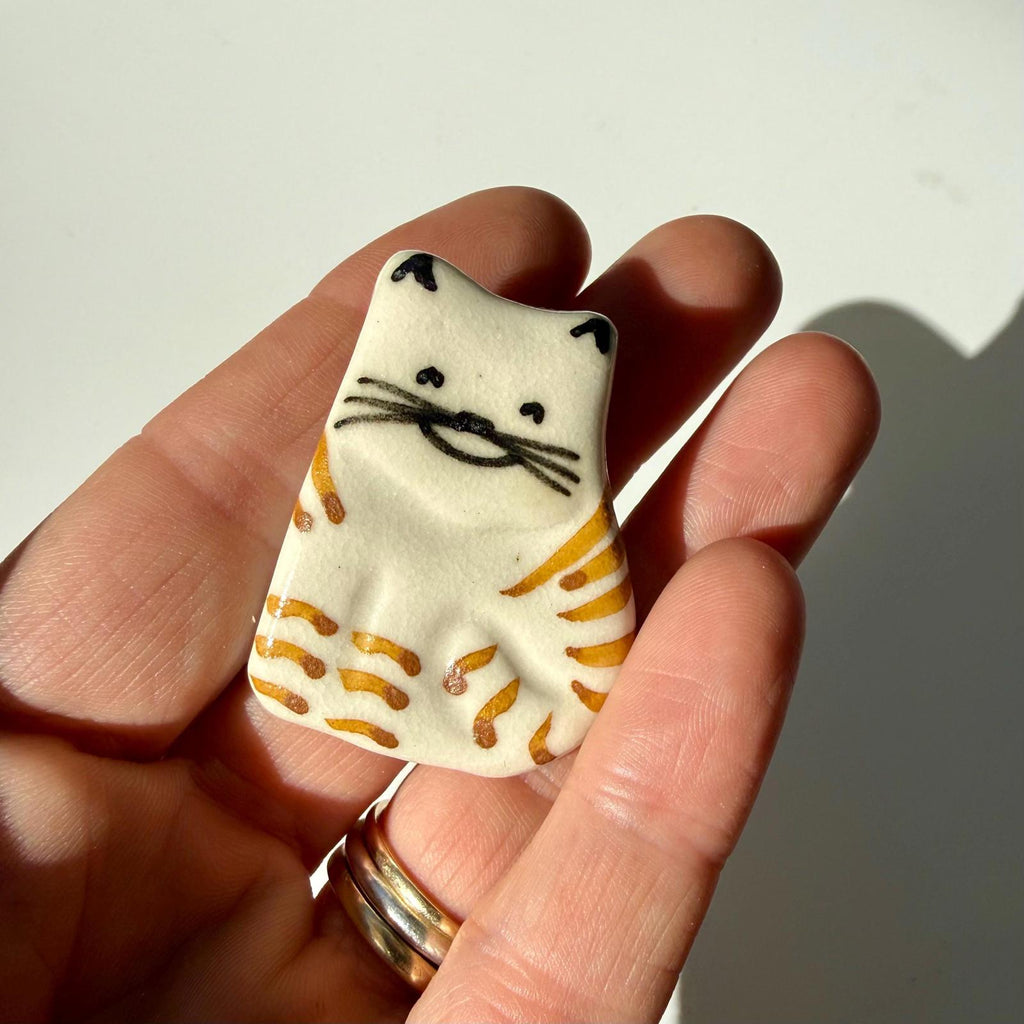 Handmade Ceramic Cat Brooch | Hand Painted Kitty Pin | Gift for Cat Lover