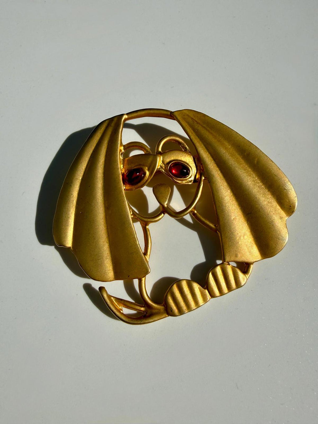 Vtg Dog Brooch Large | Gold Tone Puppy Pin | Art Deco Style Statement Jewelry