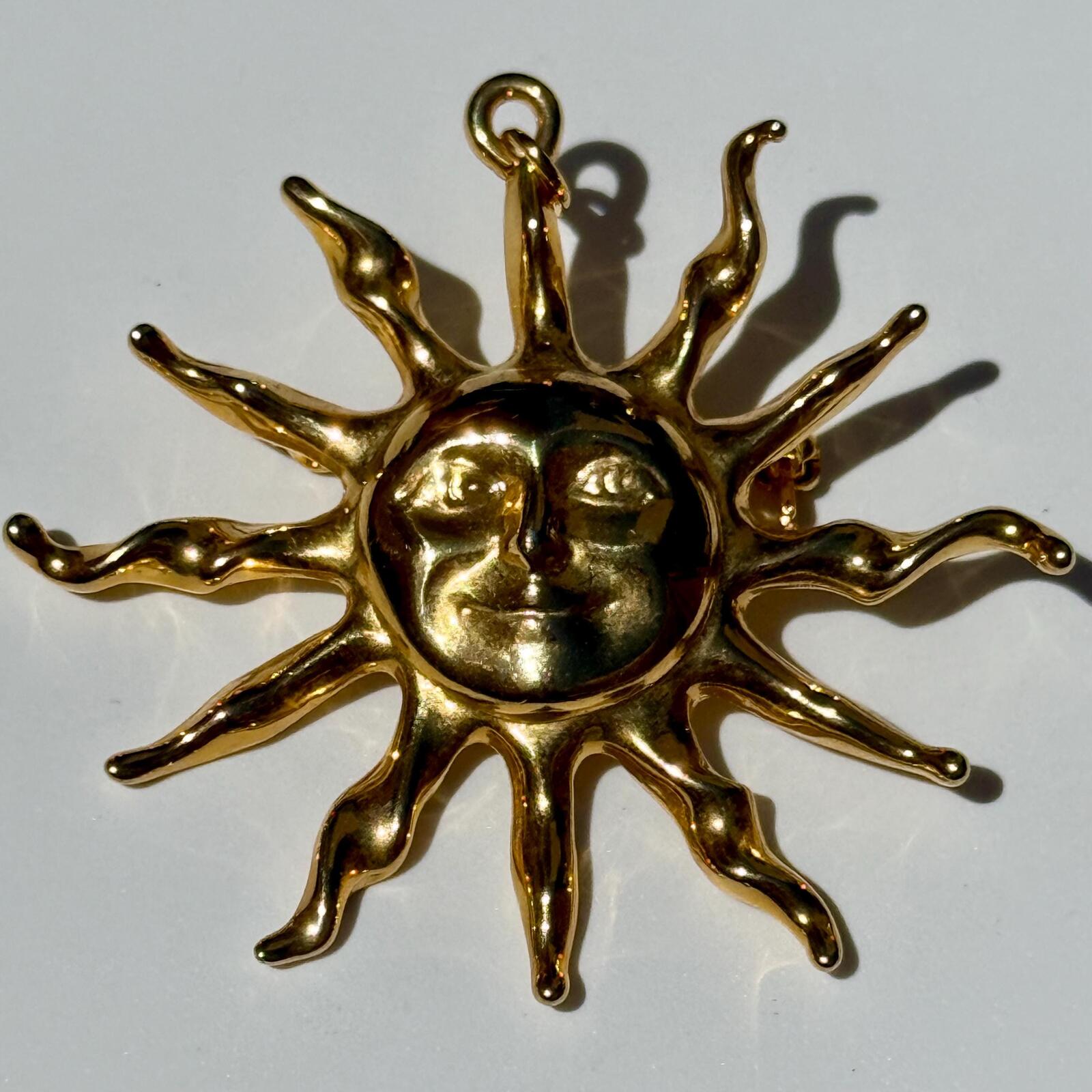 Vintage Gold Tone Celestial Sun Face Brooch and Pendant