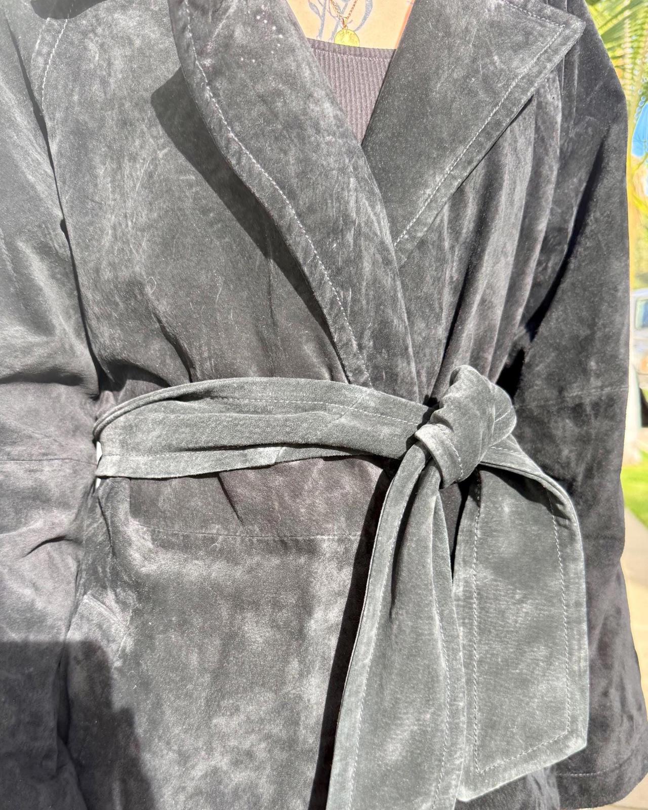 Vintage Black Suede Trench Coat
