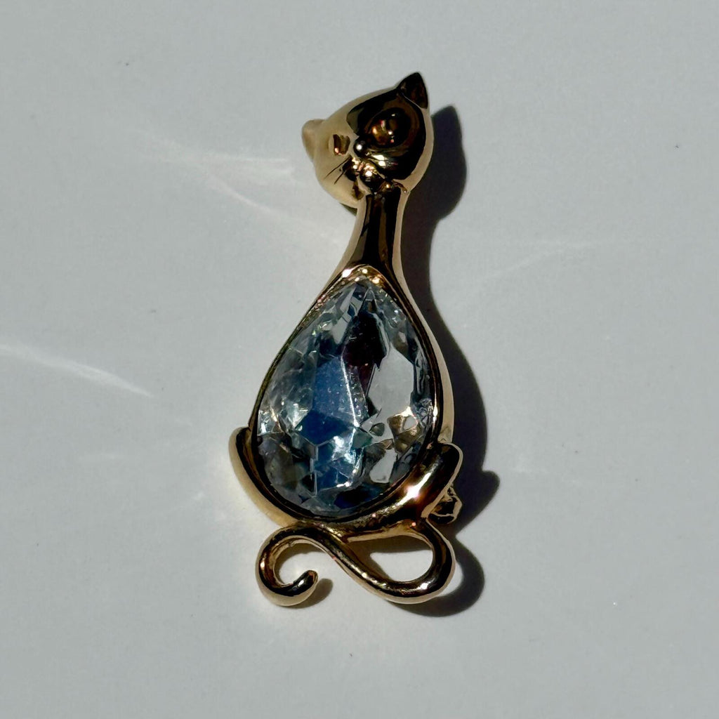 Vintage Cat Brooch | Gold Tone Kitten Pin