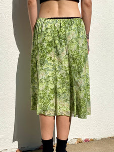 Vintage 90s/Y2K Green Floral Print Midi Skirt