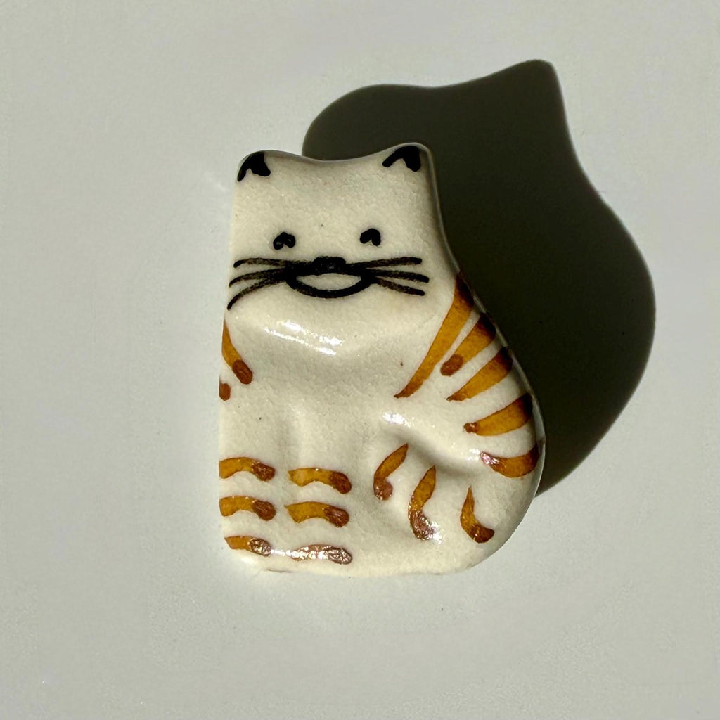 Handmade Ceramic Cat Brooch | Hand Painted Kitty Pin | Gift for Cat Lover