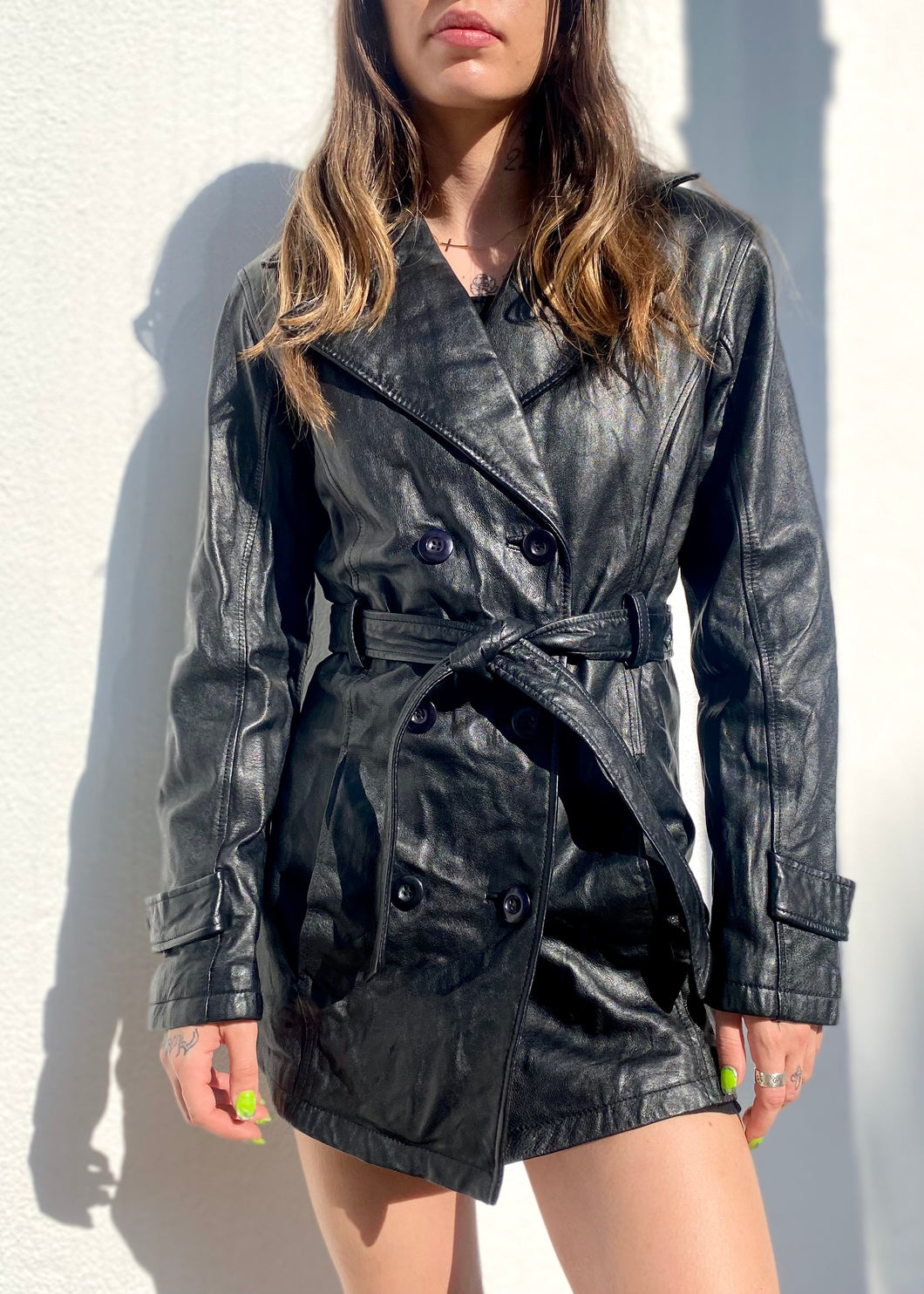 Vintage 90s WILSONS Black Leather Trench