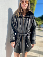 Load image into Gallery viewer, Vintage Black Leather Parka with Hood
