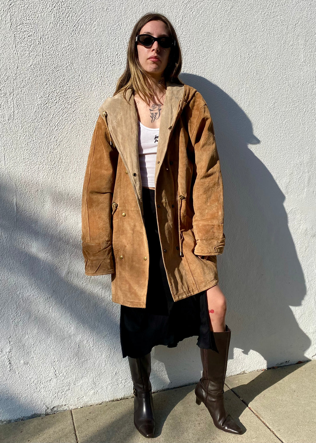 Vintage 90s Brown Suede Leather Parka