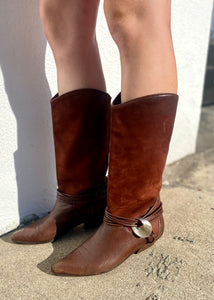 Vintage 80s Via Spiga Knee High Brown Leather Boots