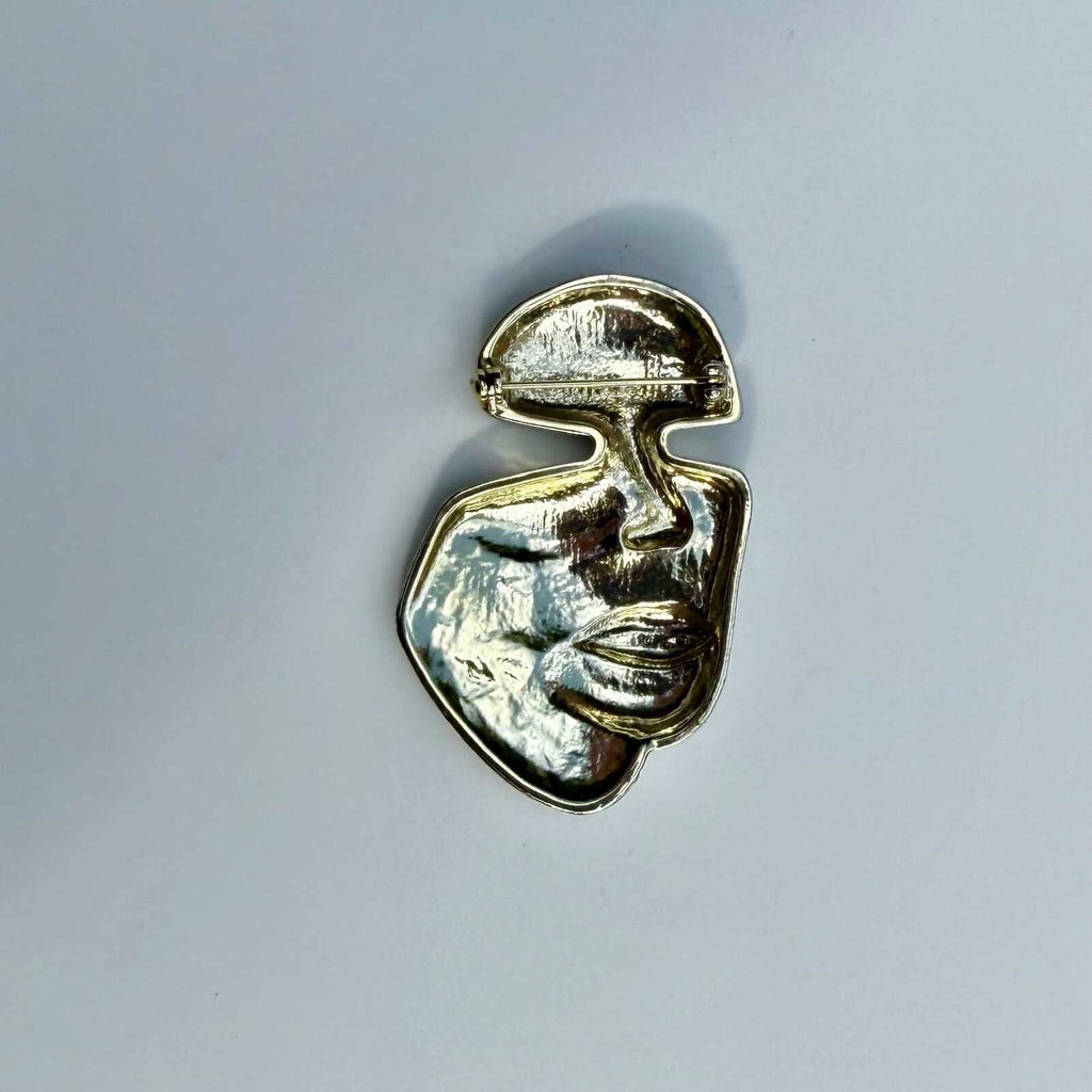 Vintage 80s Brooch | Gold & Silver Tone Face/Mask Brooch