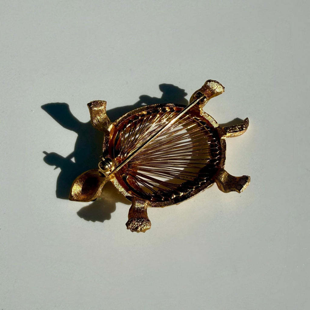 Vintage Figural Turtle Brooch | Gold Tone Tortoise Pin