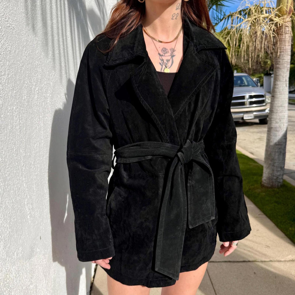 Vintage Black Suede Trench Coat