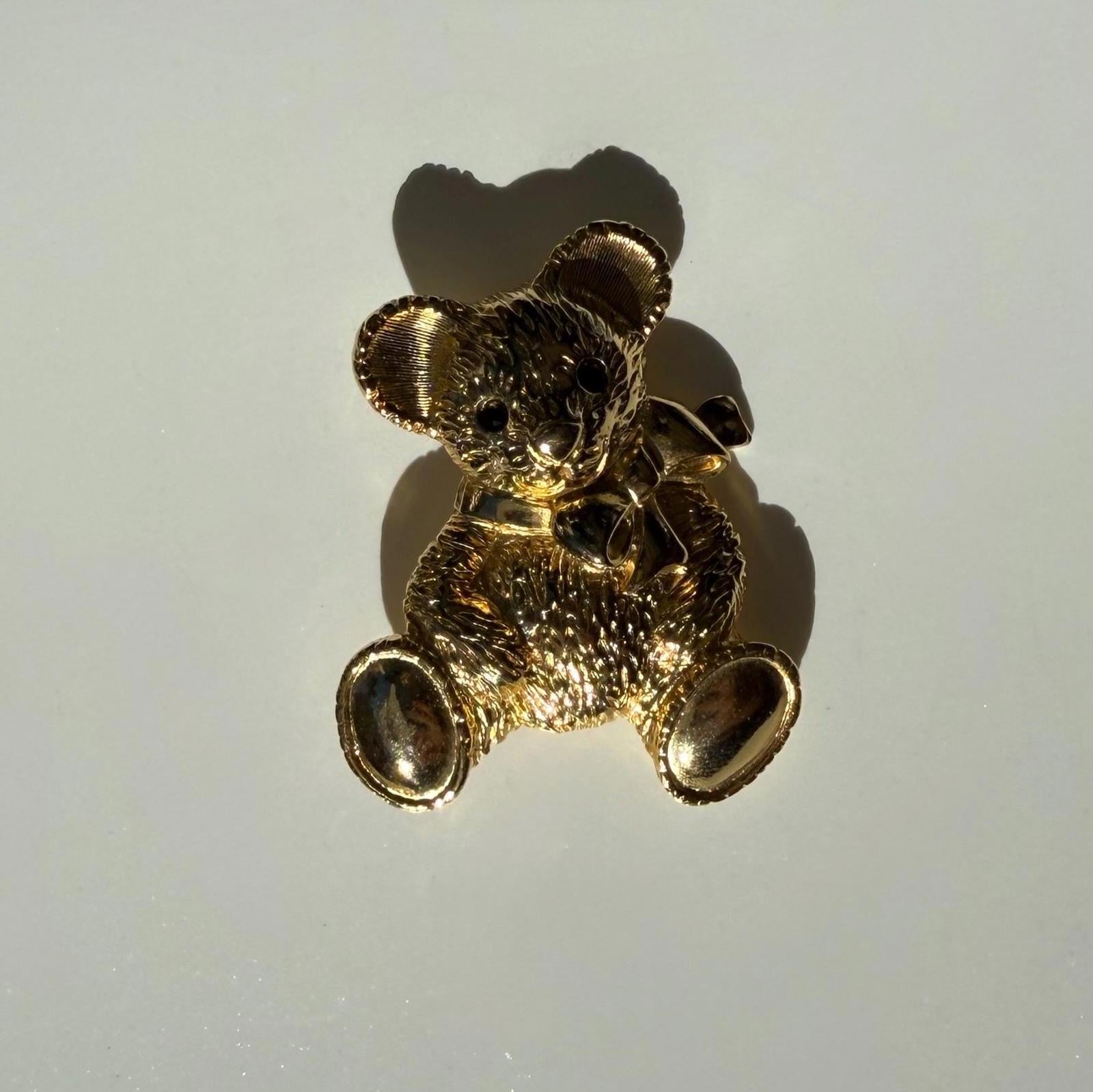 Vintage Teddy Bear Brooch | Gold Tone Bear Pin | Retro Statement Jewelry