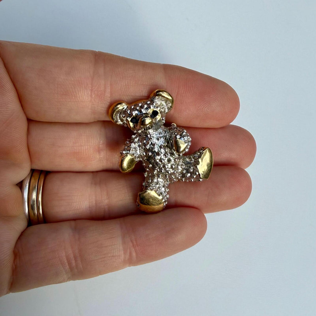 Vintage Teddy Bear Brooch | Gold & Silver Tone Bear Pin
