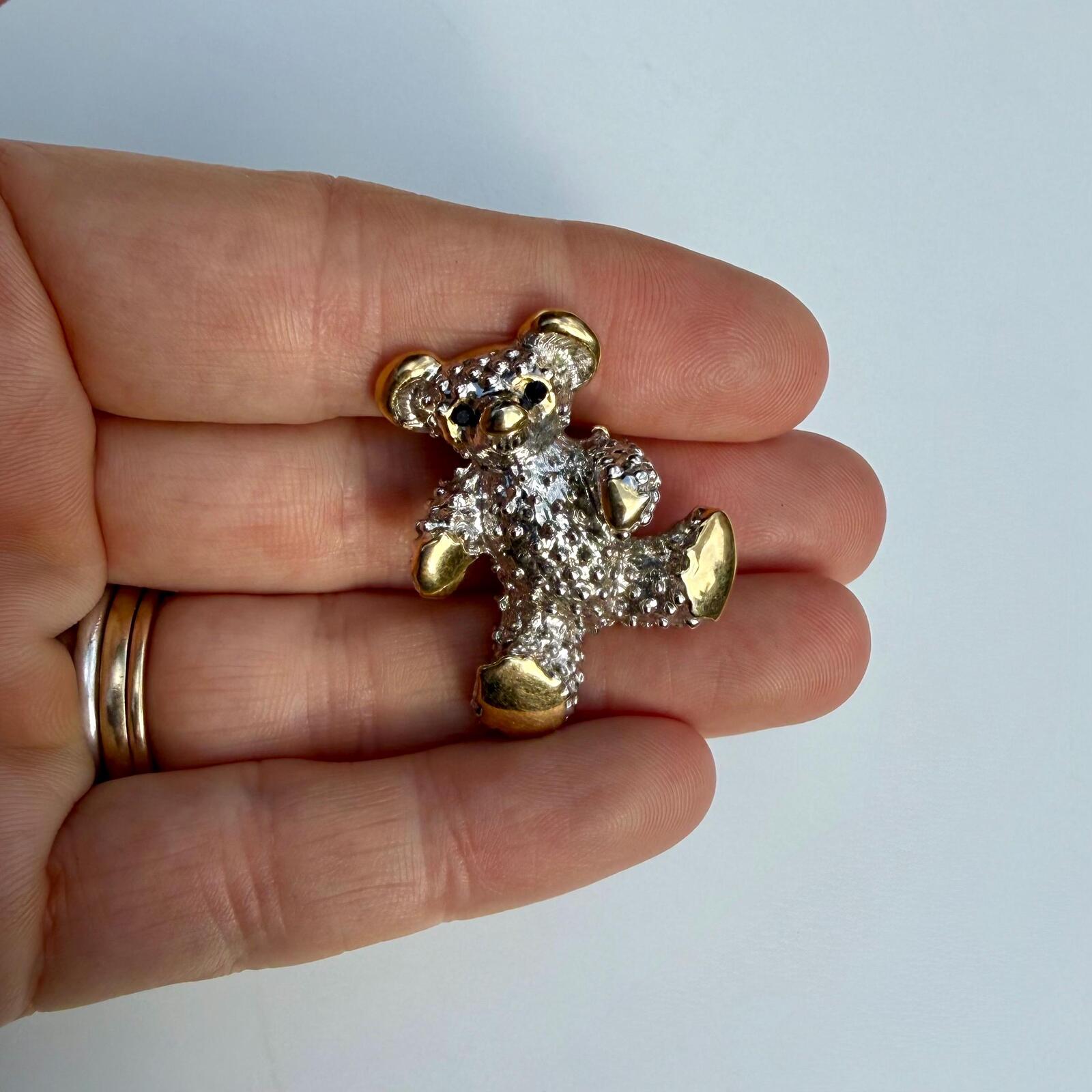 Vintage Teddy Bear Brooch | Gold & Silver Tone Bear Pin