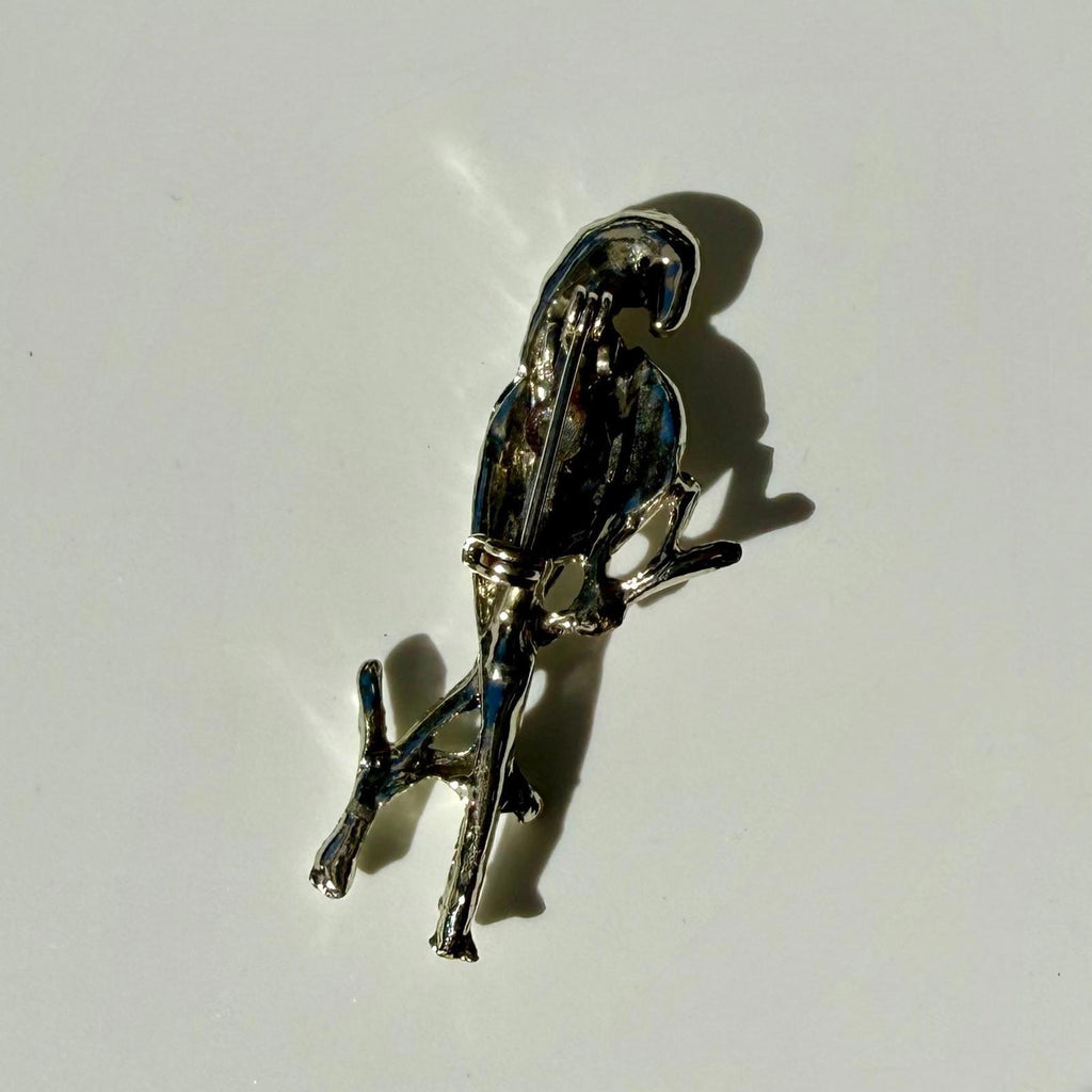 White Parrot Brooch | Vintage Silver Tone Bird Pin | Gift