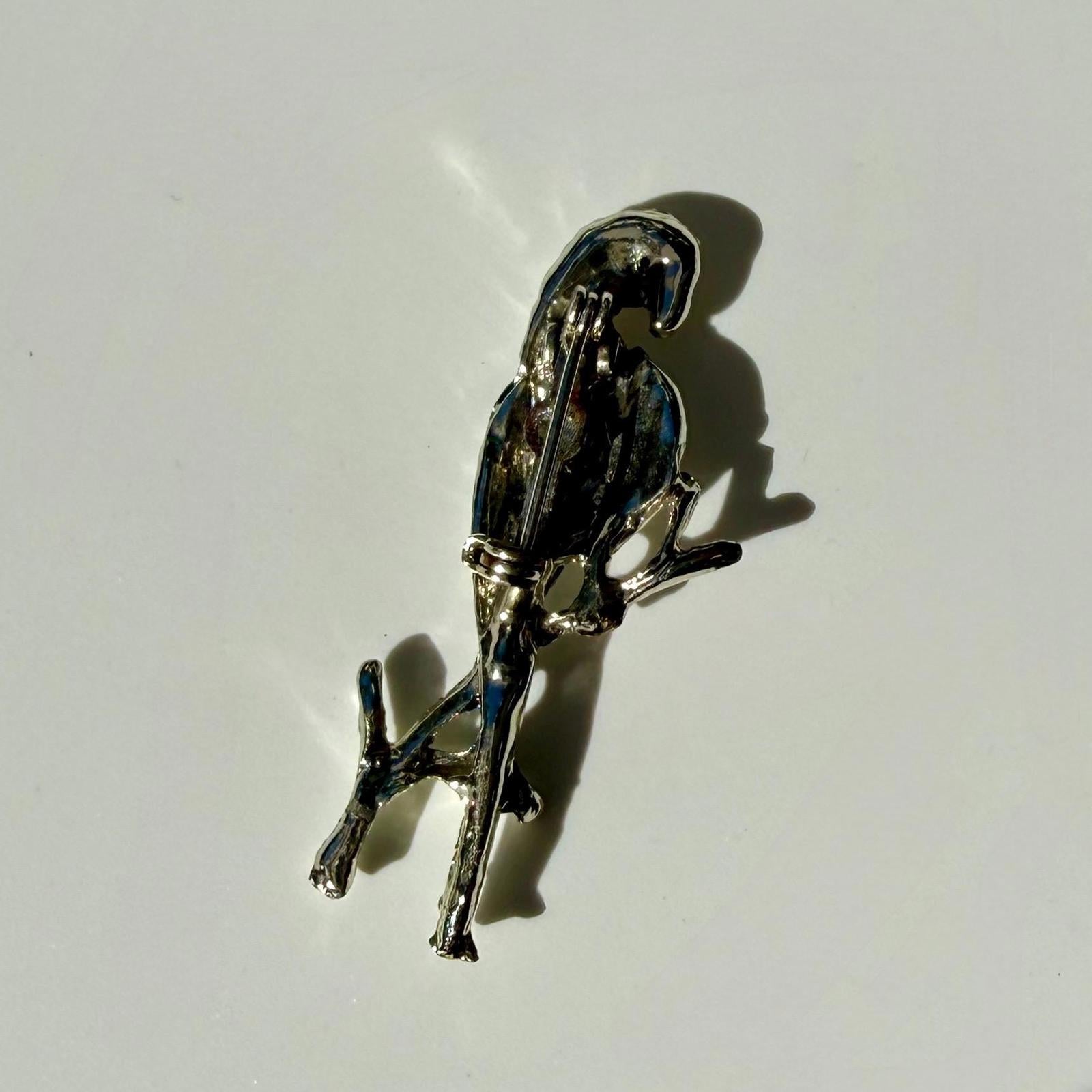White Parrot Brooch | Vintage Silver Tone Bird Pin | Gift