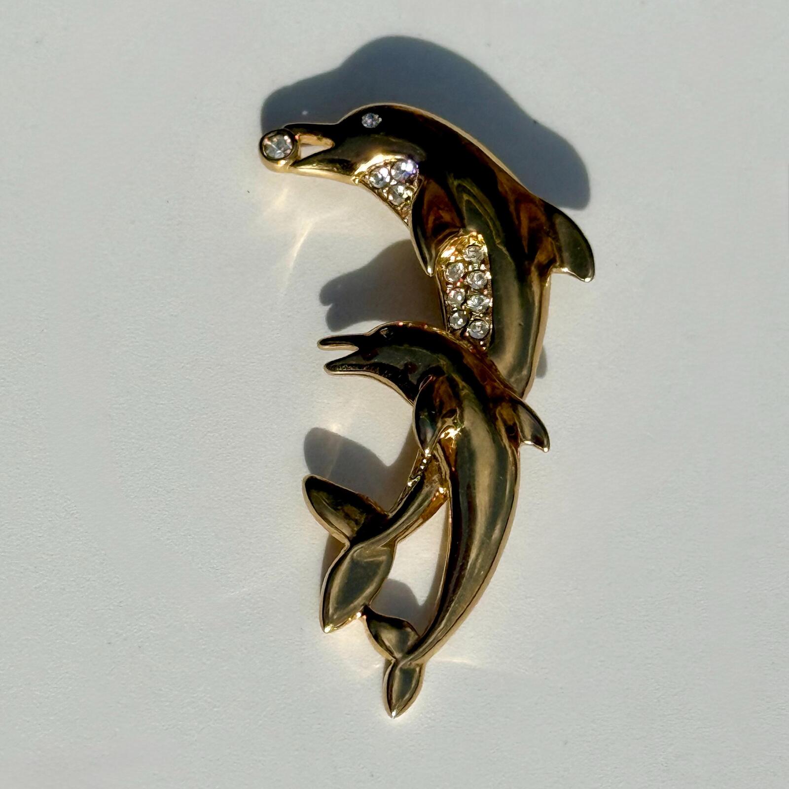 Gold Tone Dolphin Brooch