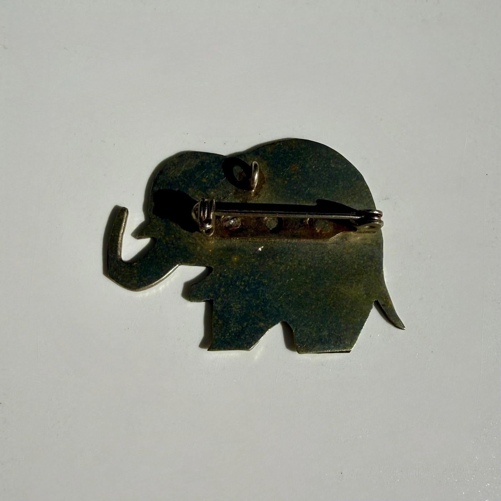 Silver Elephant Brooch | Abalone Inlay Pin | Vintage Artisan Jewelry