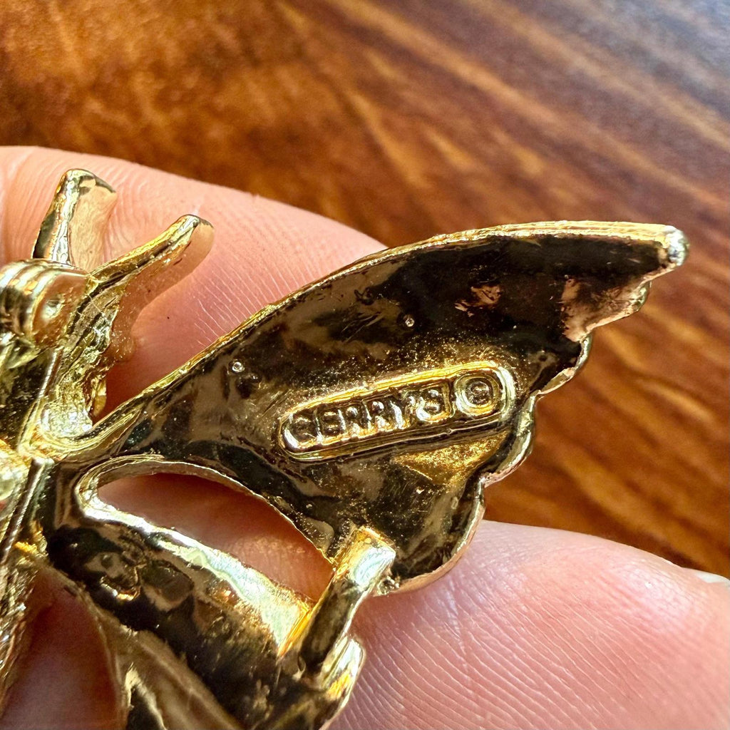 Vintage GERRY’S Butterfly Brooch | Gold Rhinestone Pin
