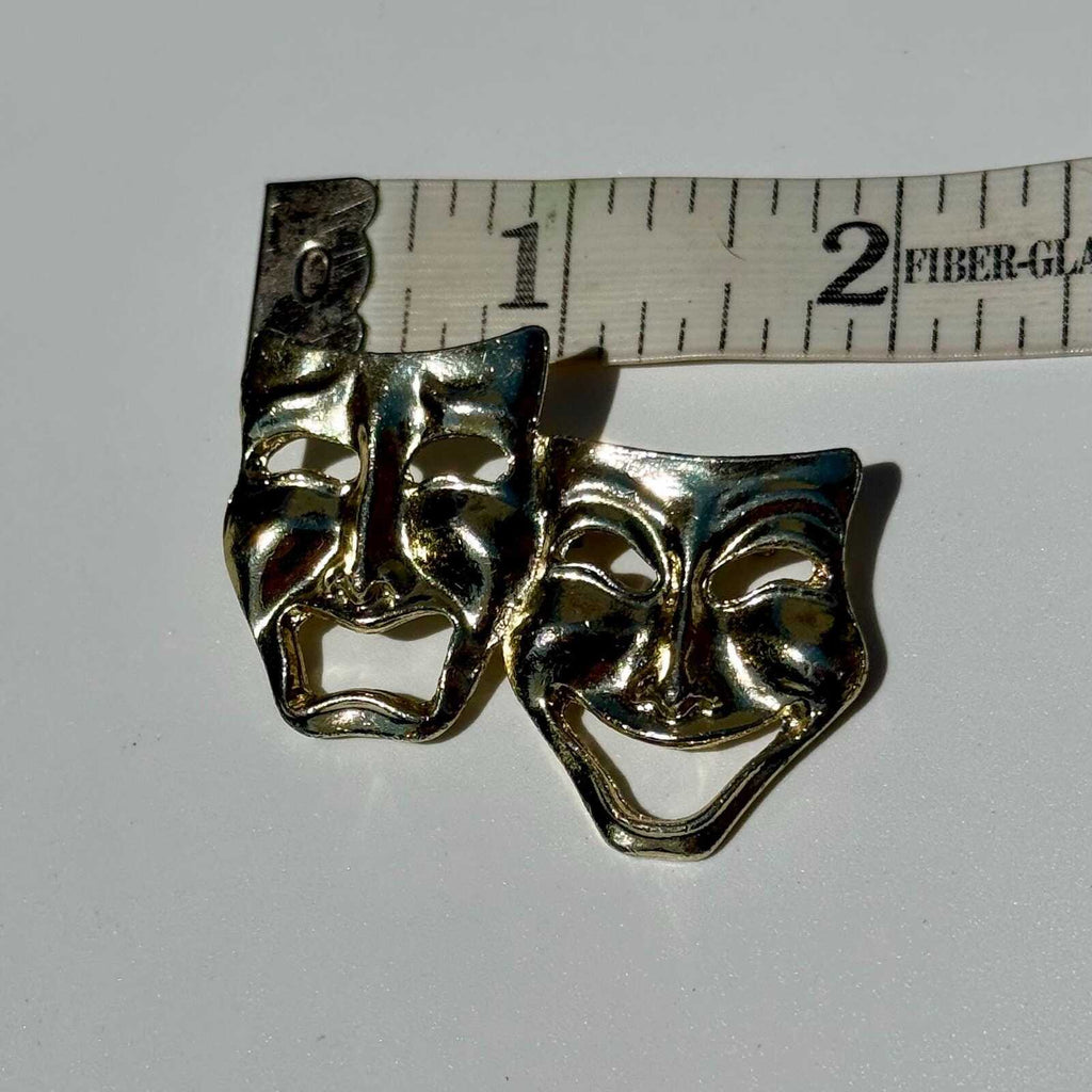 Vintage Gold Tone Comedy and Tragedy Faces Brooch