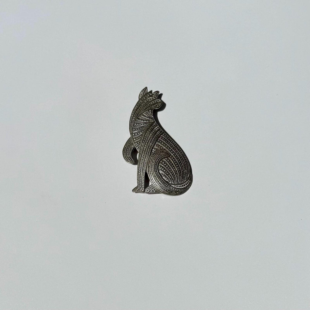 Vintage Cat Brooch | Large Silver Tone Kitten Pin