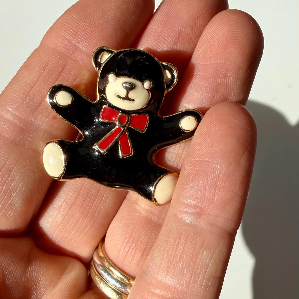 Vintage Enamel Teddy Bear Pin | Gold Tone Brooch | Cute Gift