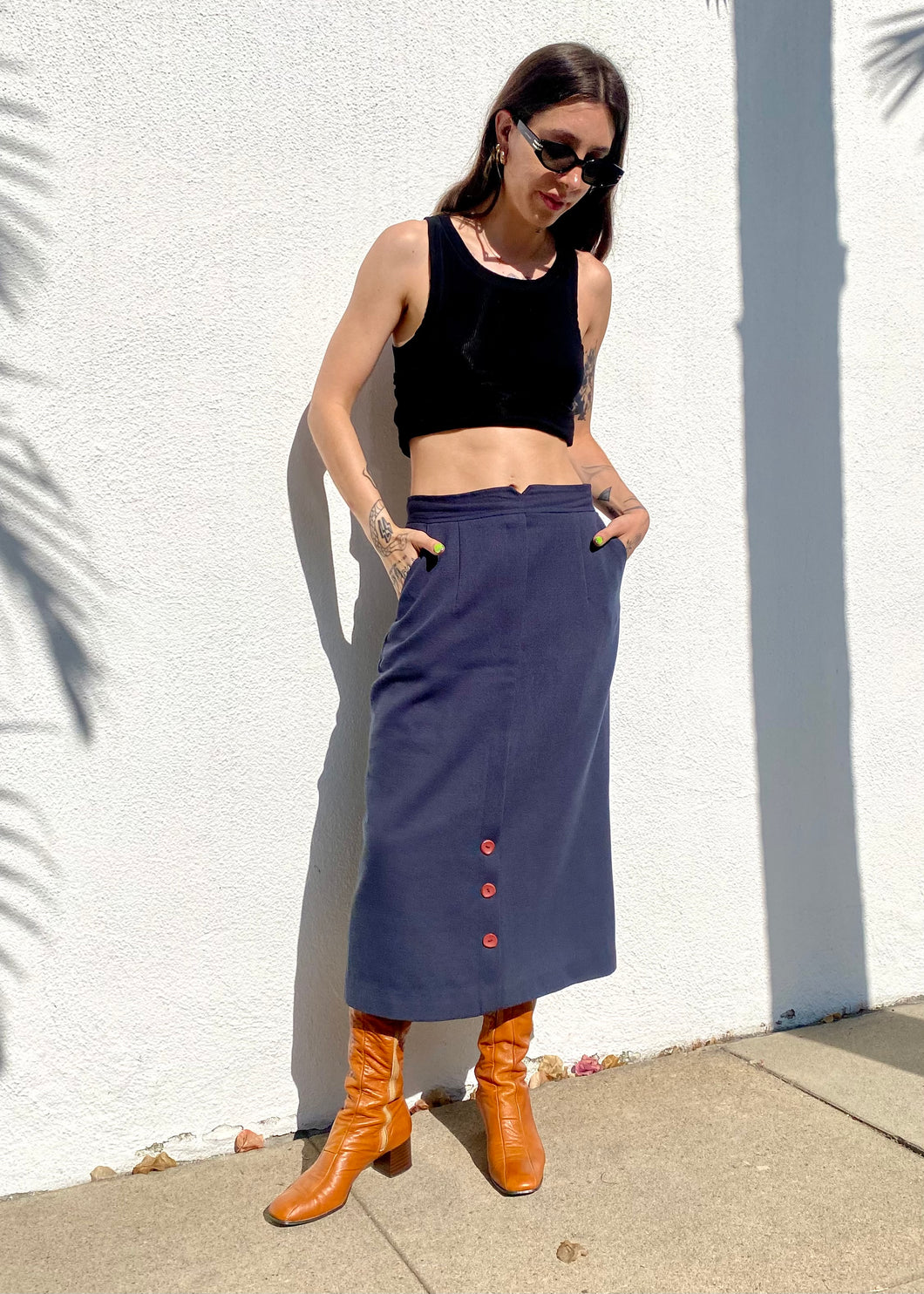 Vintage 70s/80s Navy Blue Midi Skirt