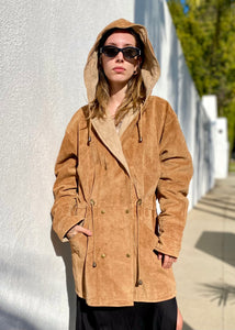 Vintage 90s Brown Suede Leather Parka