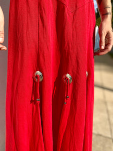 Vintage Western Wear Red Skirt with Concho Details