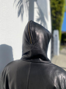 Vintage Black Leather Parka with Hood