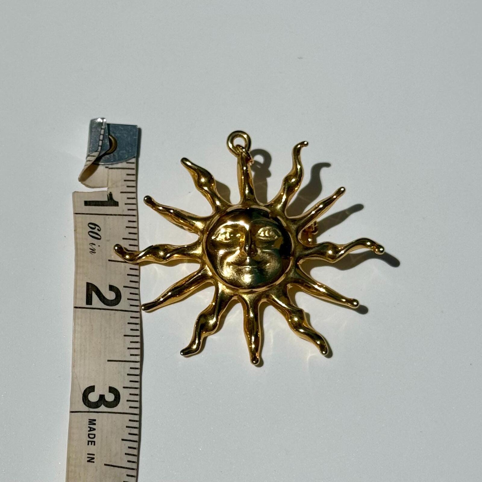 Vintage Gold Tone Celestial Sun Face Brooch and Pendant